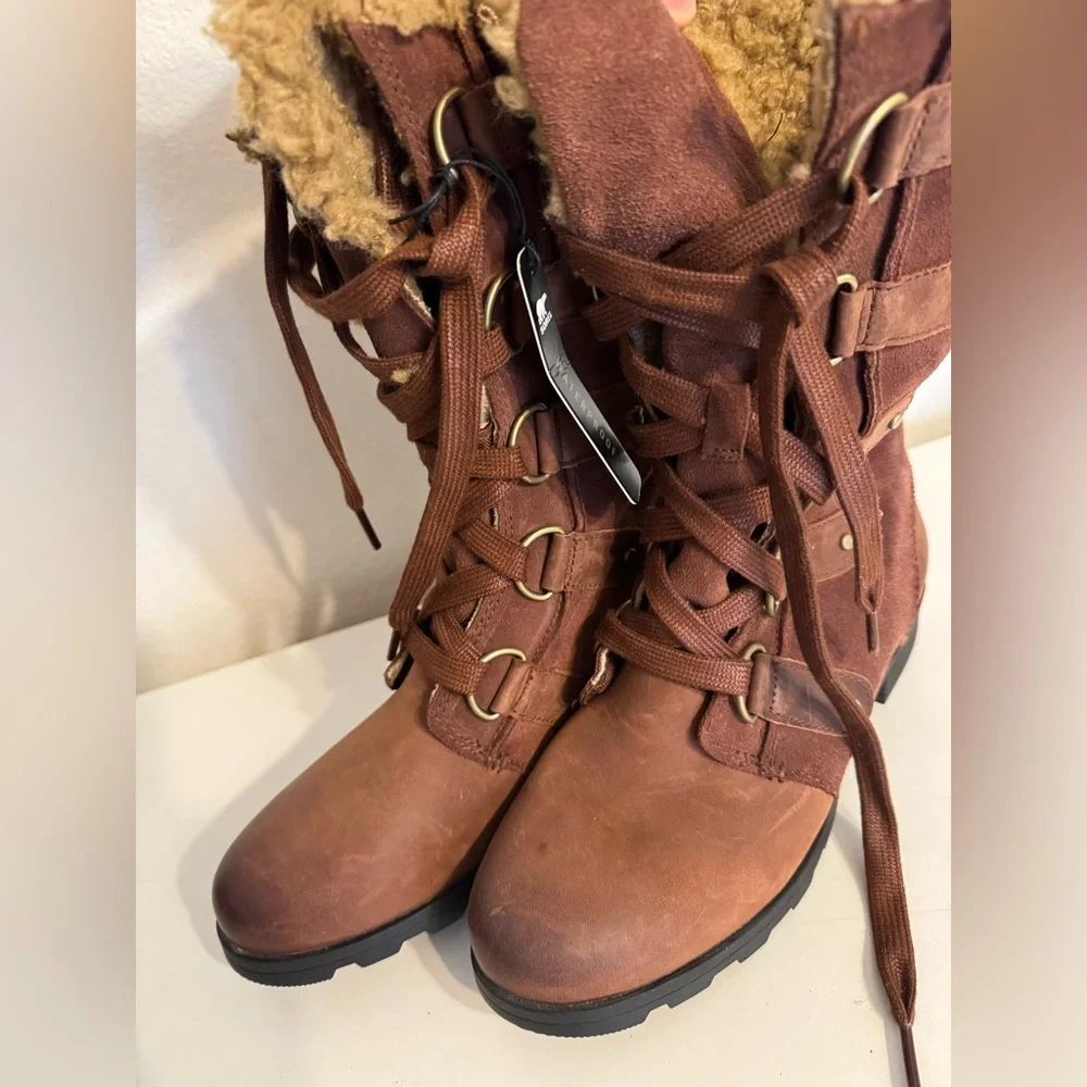 Sorel Emelie Faux Fur Lace Up Boots NEW